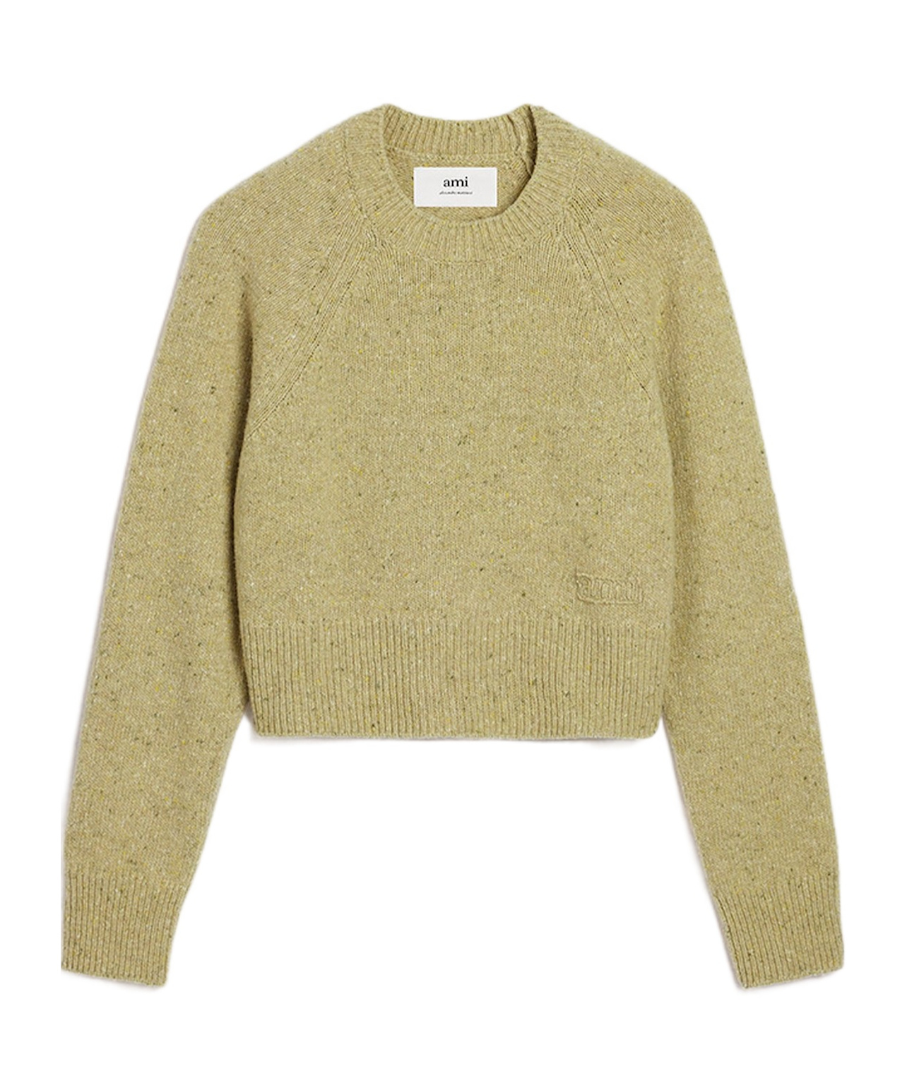 Shop Ami Alexandre Mattiussi Ami Embroidered Woolen Round Neck Sweater In Nude