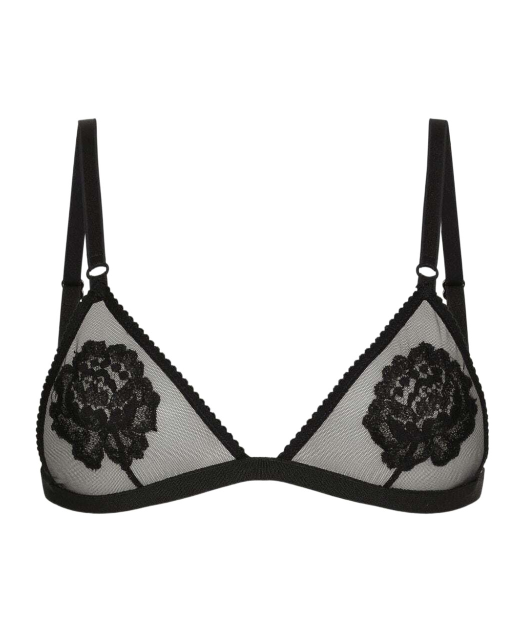 Dolce & Gabbana Tulle Triangle Bra W/ Lace Embroidery In Black