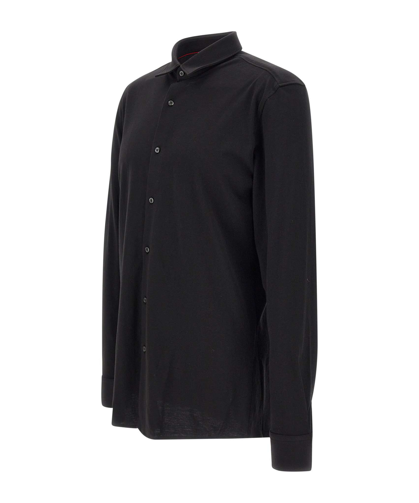 Hugo Boss Slim-fit Shirt In Stretch-cotton Satin With Piping In Black
