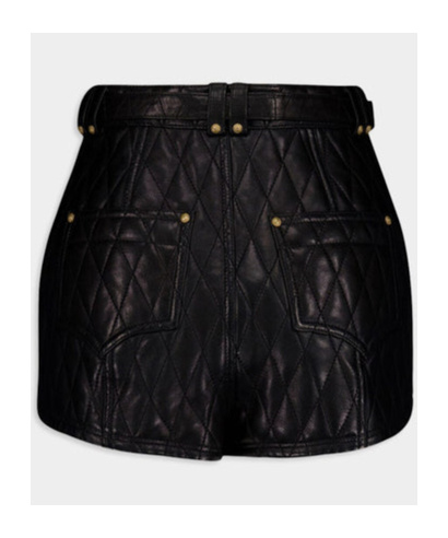 Balmain Black Quilted Leather Shorts In Black