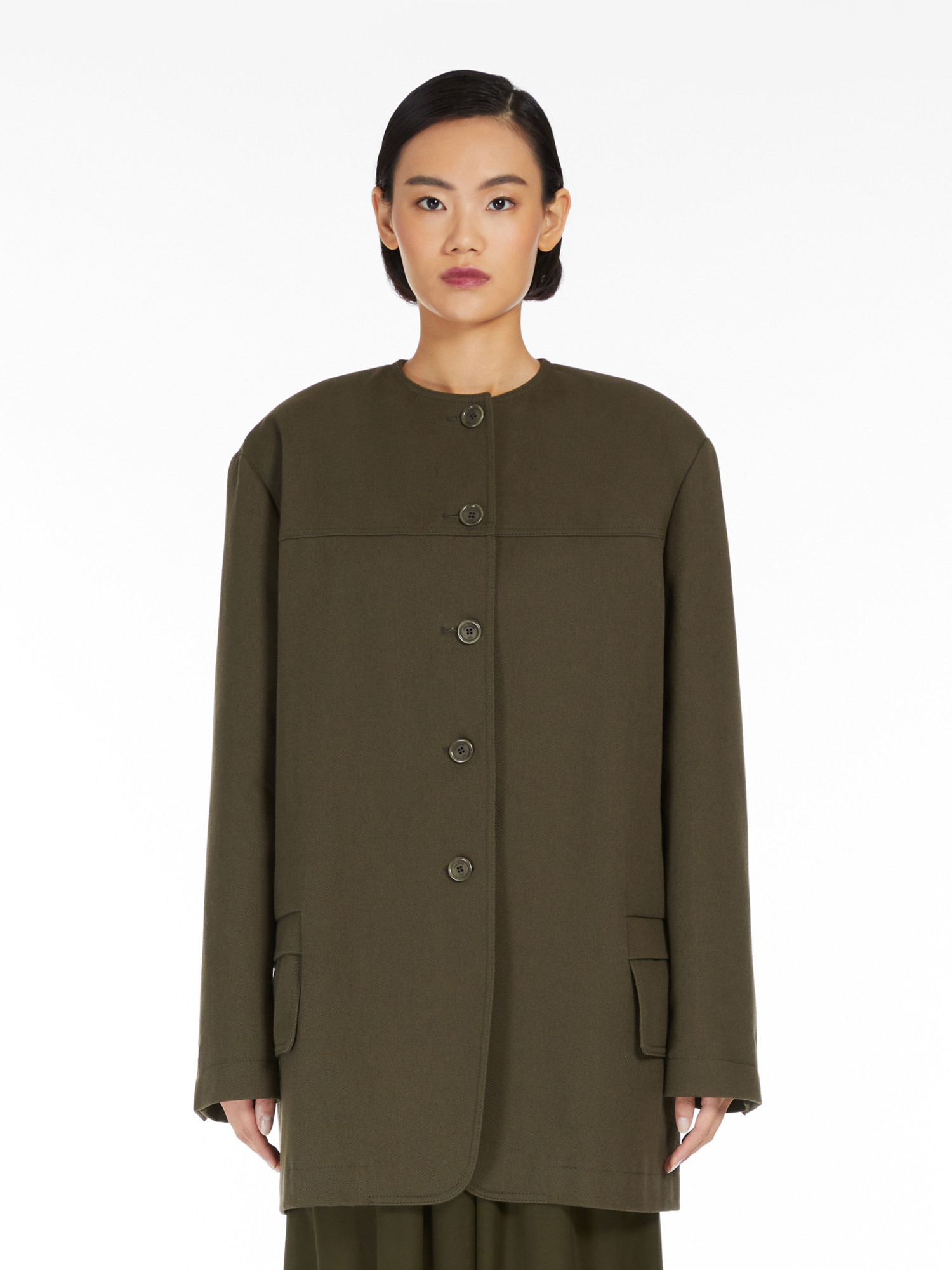 Max Mara Shirt-style Round-collar Casual Jacket In Green