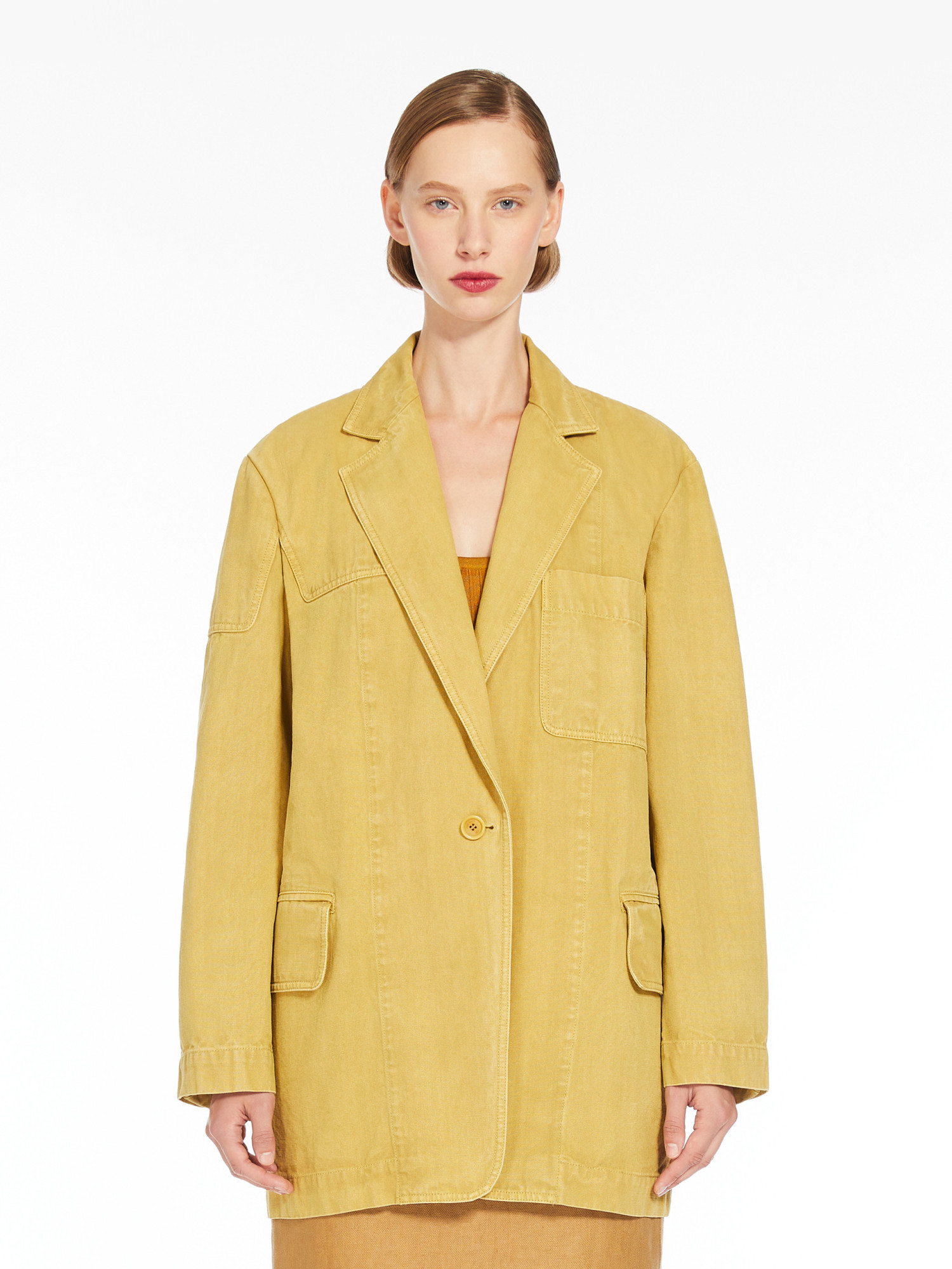 Max Mara Lapel Long-sleeved Casual Jacket In Yellow