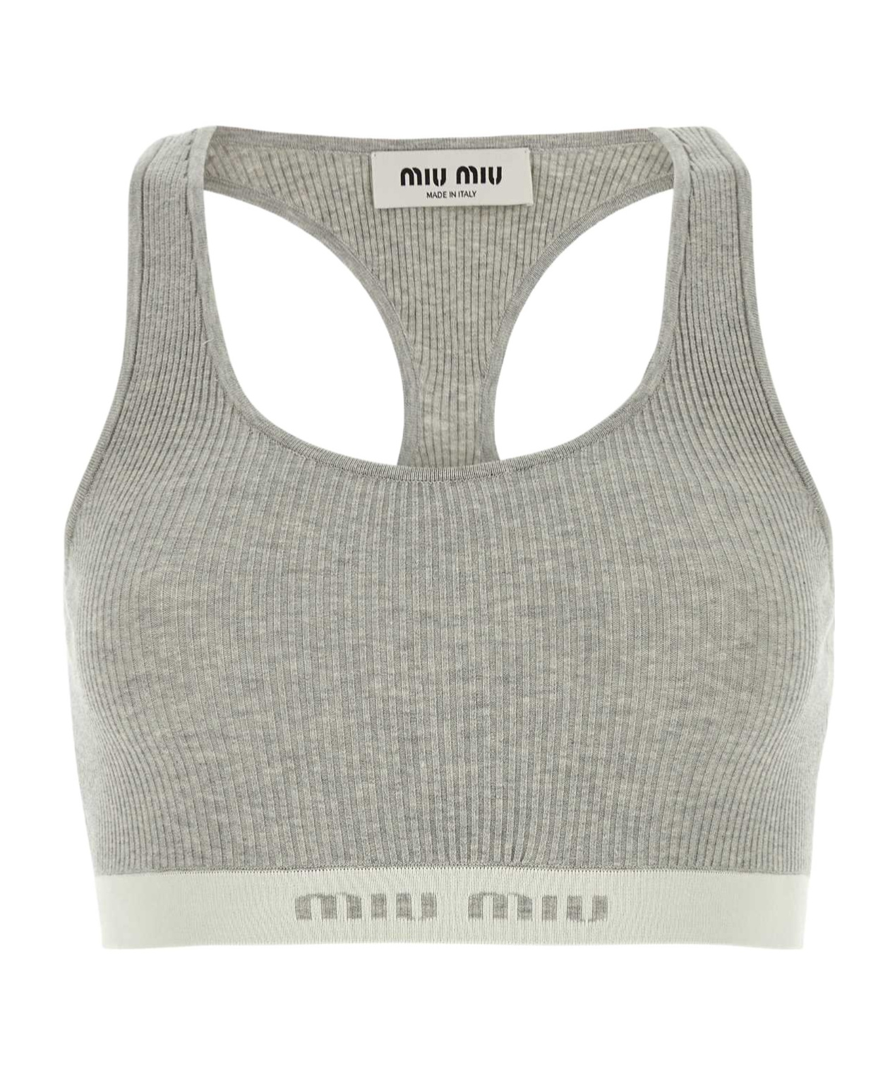 Miu Miu Logo-embroidered Top In Gray