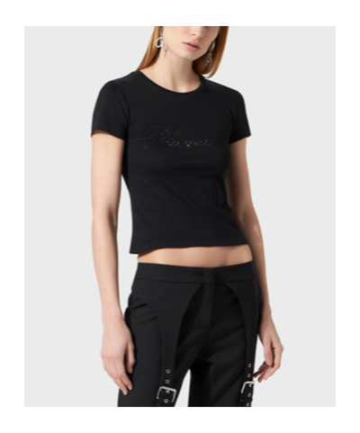 Blumarine Logo-embellishment Cotton T-shirt In Black