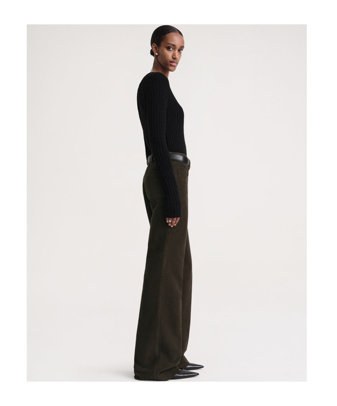 Totême Velour High-waisted Flared Trousers In Black