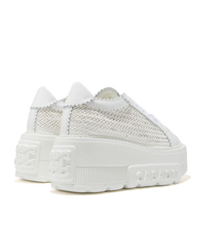 Casadei Nexus Woven Leather Wedge Sneakers In White