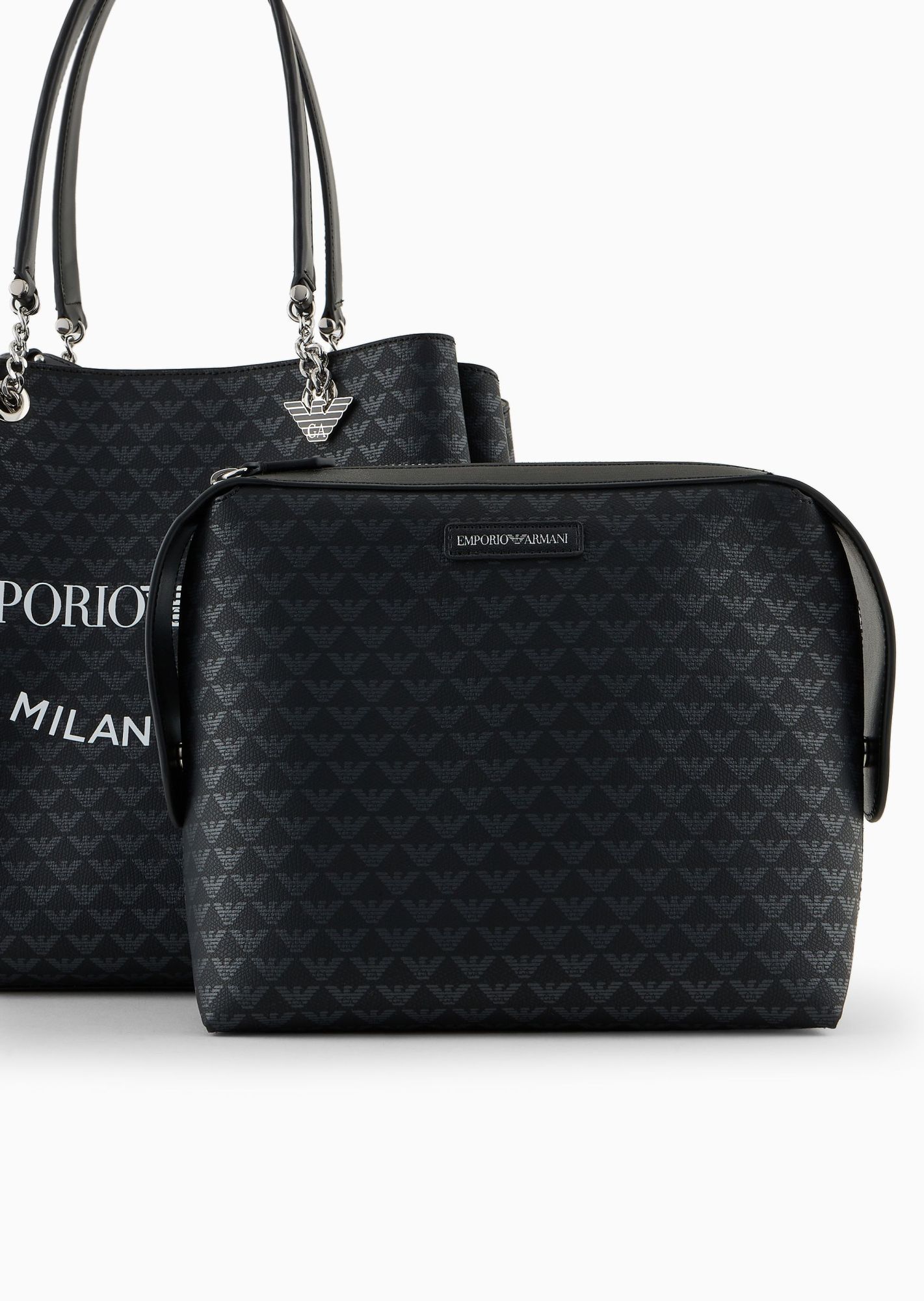 Emporio Armani Eagle Pattern Shoulder Bag In Black
