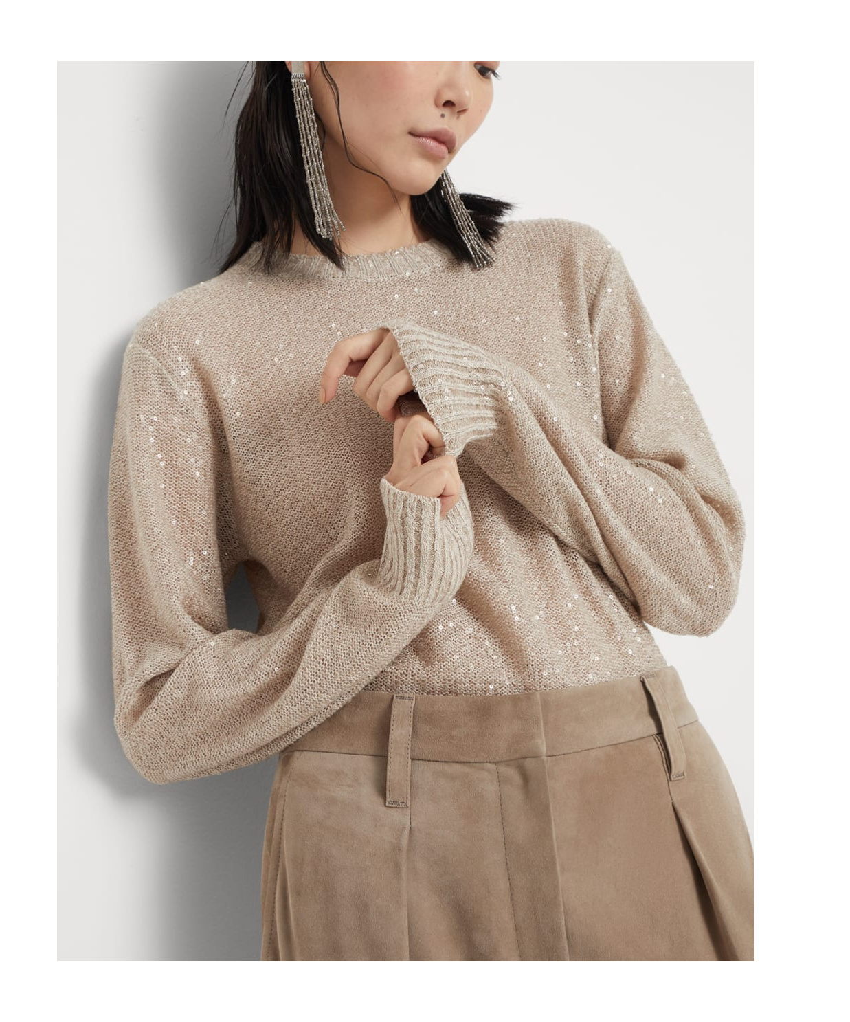 Brunello Cucinelli Linen-cashmere-silk Sequin Sweater In Nude
