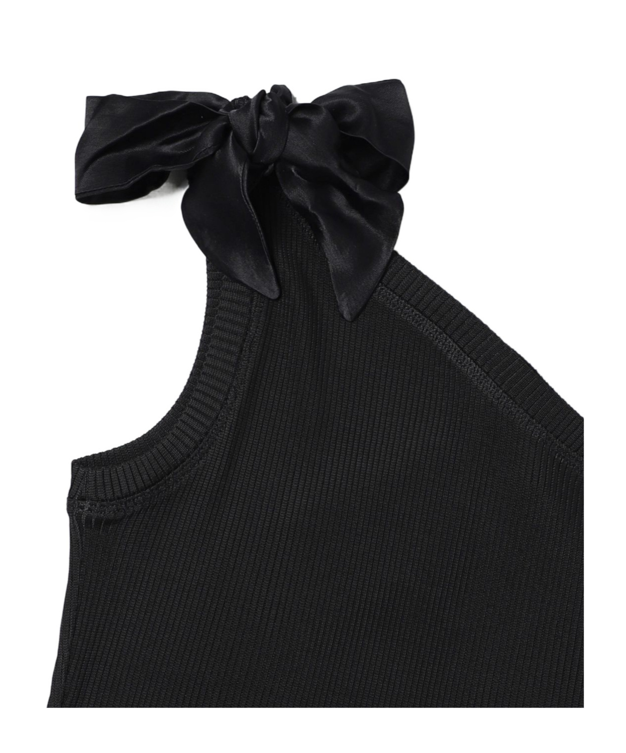 Monnalisa One-shoulder Ribbed Top In Black