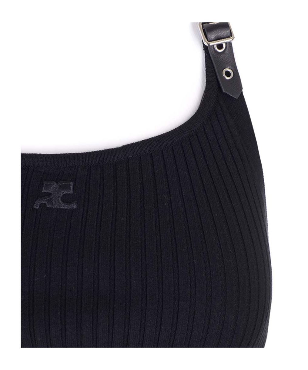 Courrèges Ribbed Tank Top With Buckle In Black