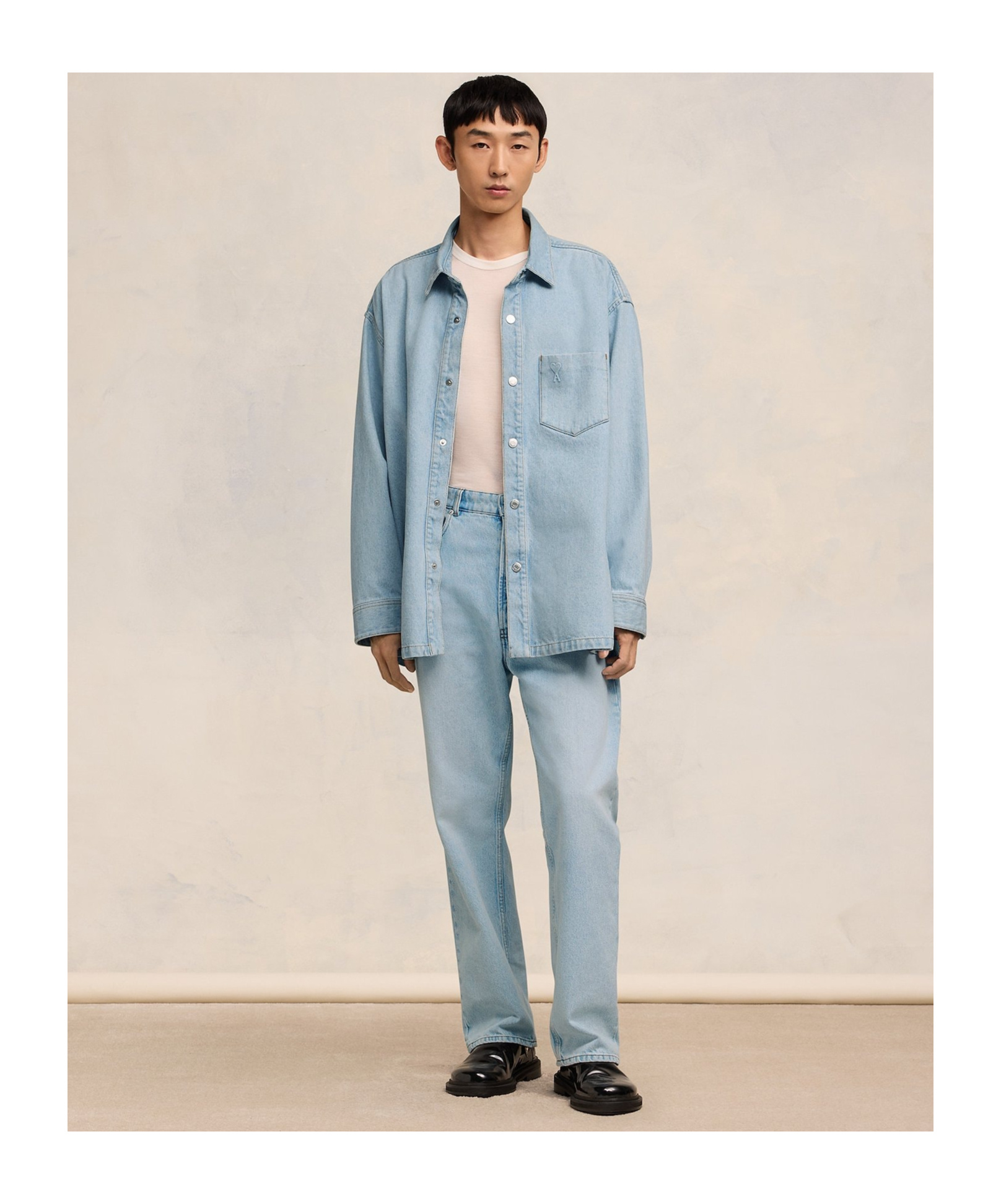 Ami Alexandre Mattiussi Ami De Coeur Denim Jacket In Gray