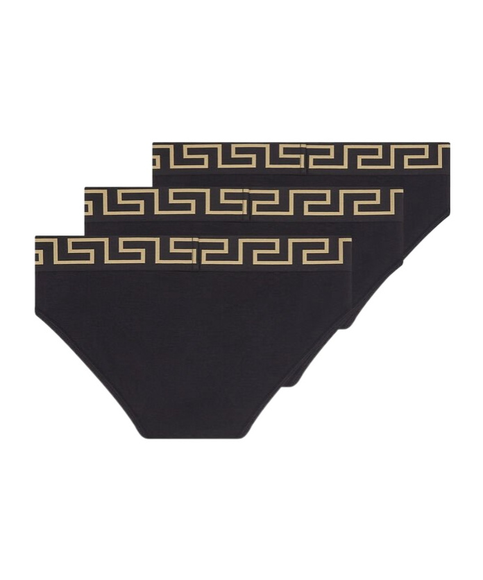 Versace Three-pack Black Greca Border Briefs In Black