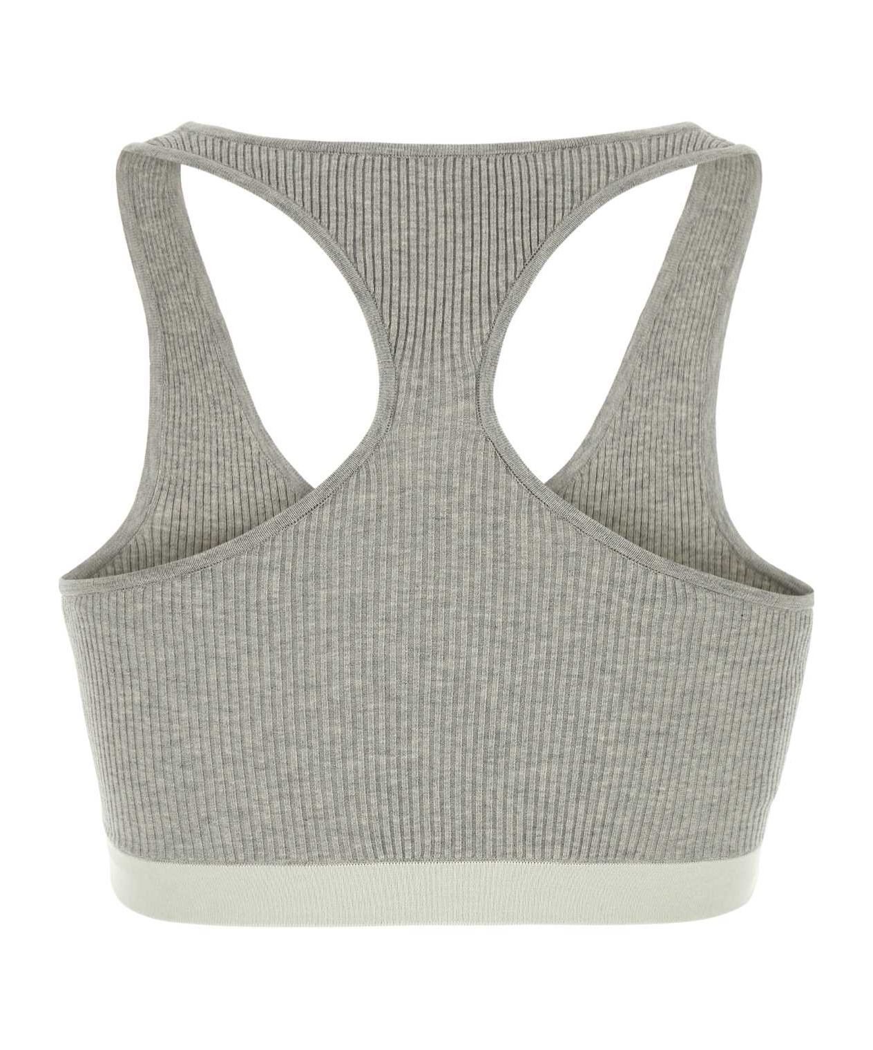 Miu Miu Logo-embroidered Top In Gray