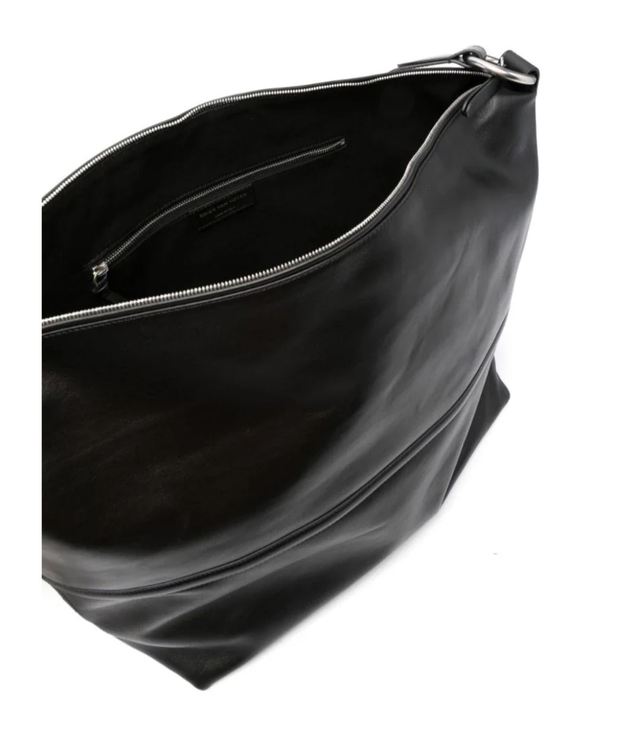 Dries Van Noten Logo Litchi Striped Shoulder Bag In Black