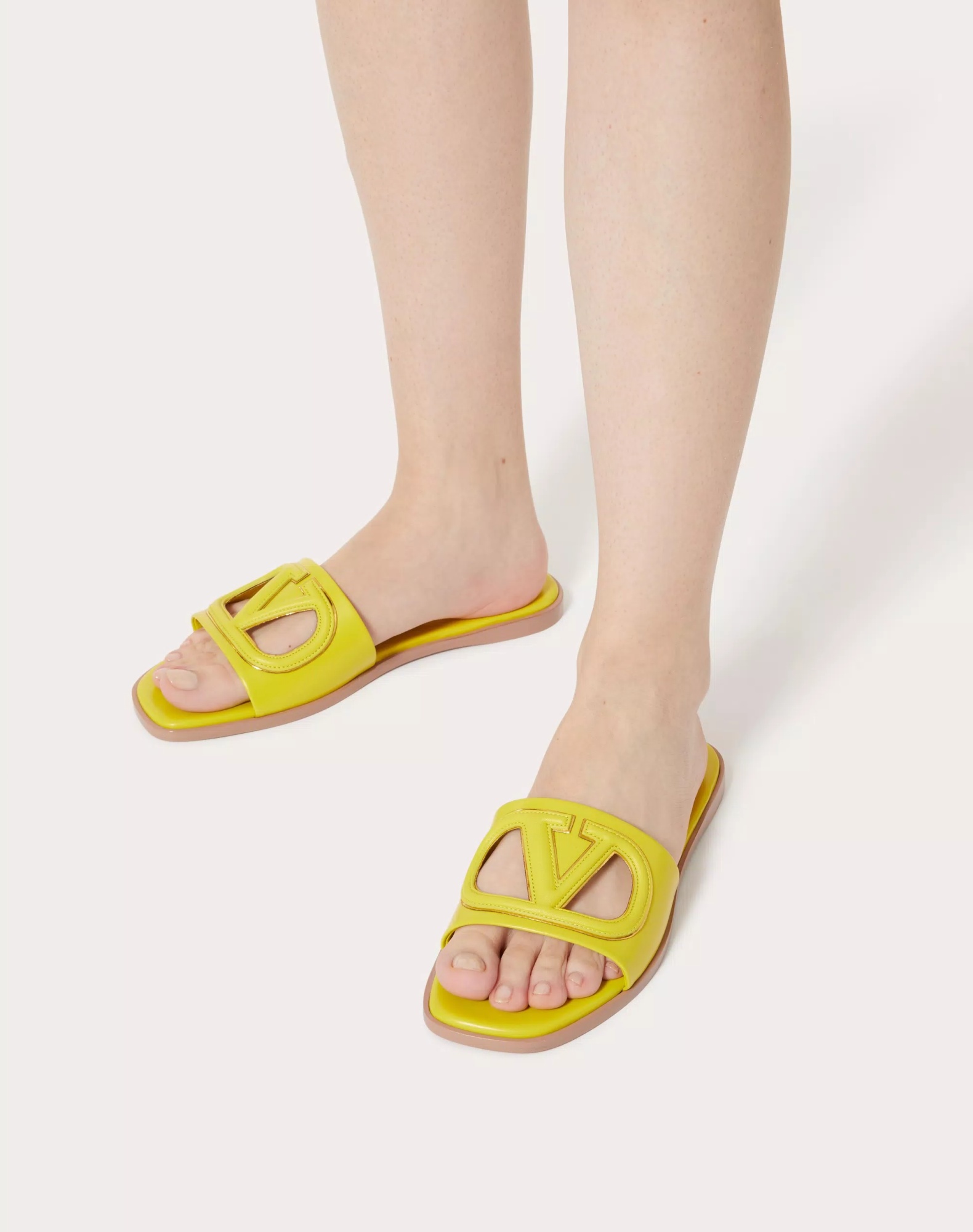 Valentino Vlogo Cut-out Leather Slides In Yellow