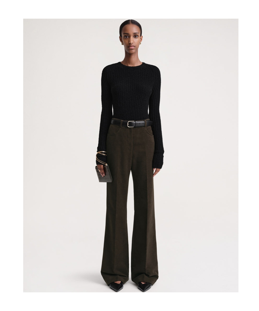 Totême Velour High-waisted Flared Trousers In Black