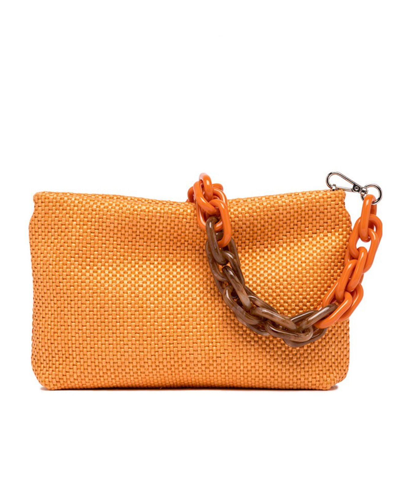 Gianni Chiarini Orange Woven Straw Clutch Bag In Orange