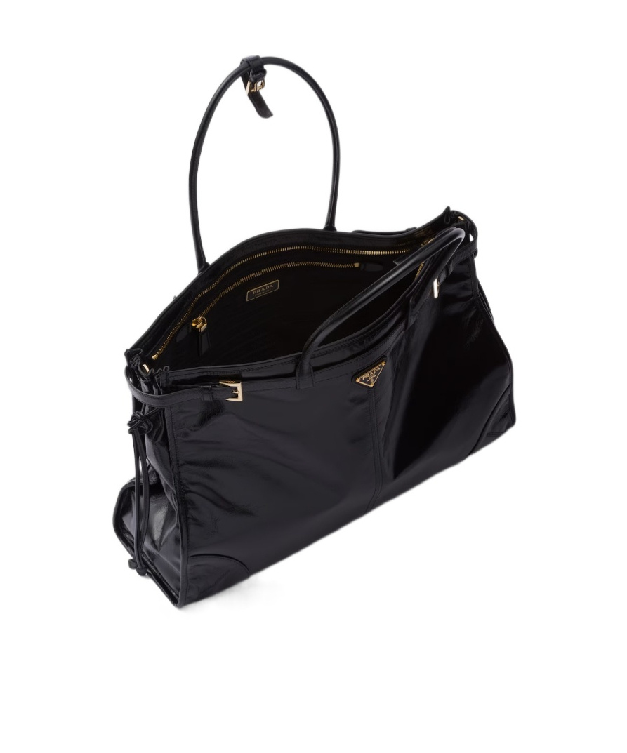 Prada Bonnie Extra Large Convertible Leather Shoulder Handbag In Black