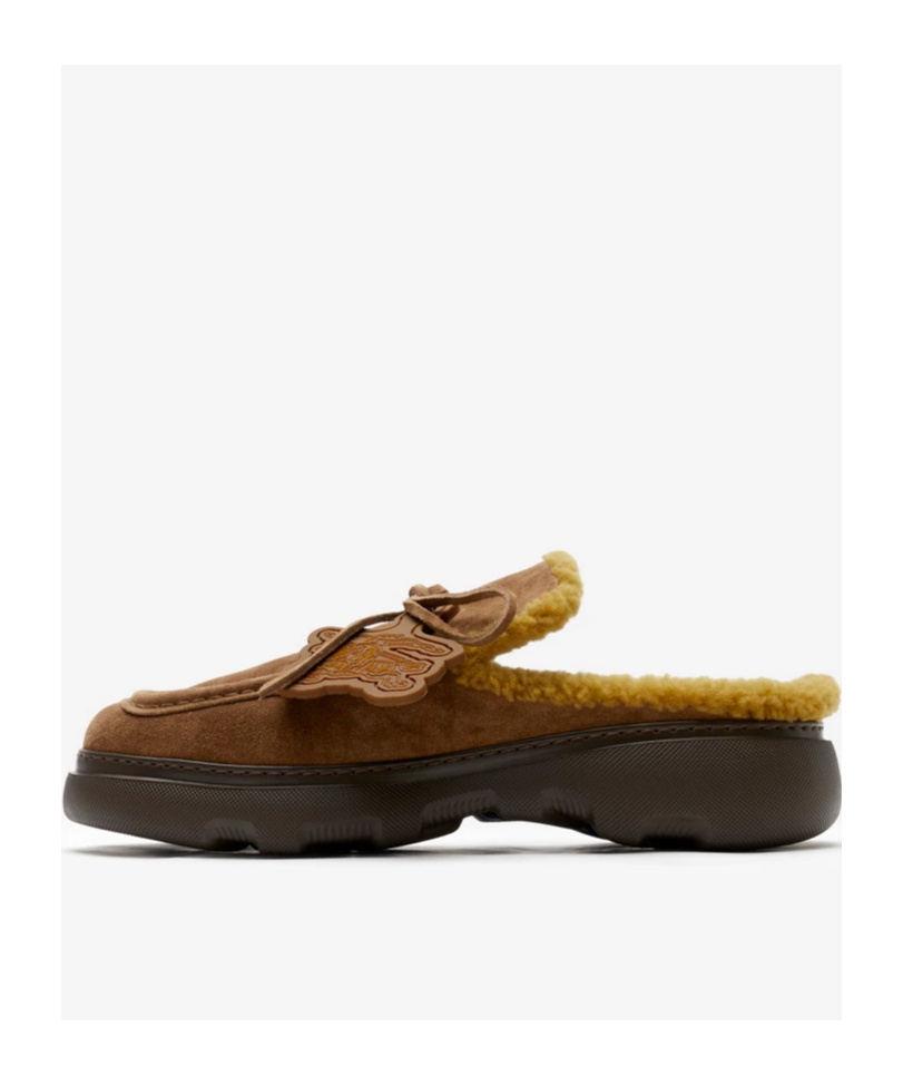 Burberry Stony Shearling-trim Suede Slippers In Black