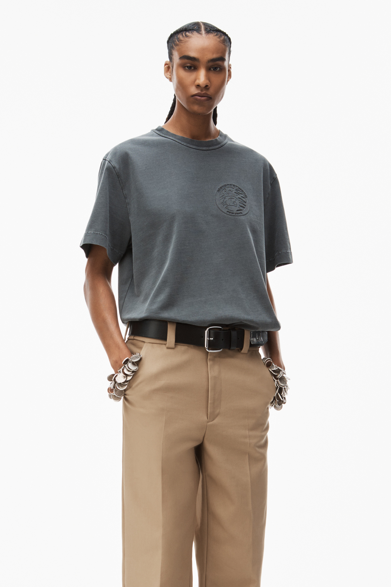 Alexander Wang Embossed Cotton-jersey T-shirt In Black