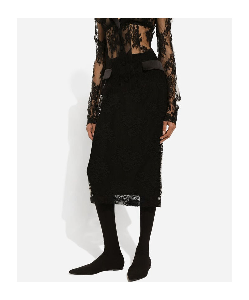 Dolce & Gabbana Tulle Sheer Midi Skirt In Black