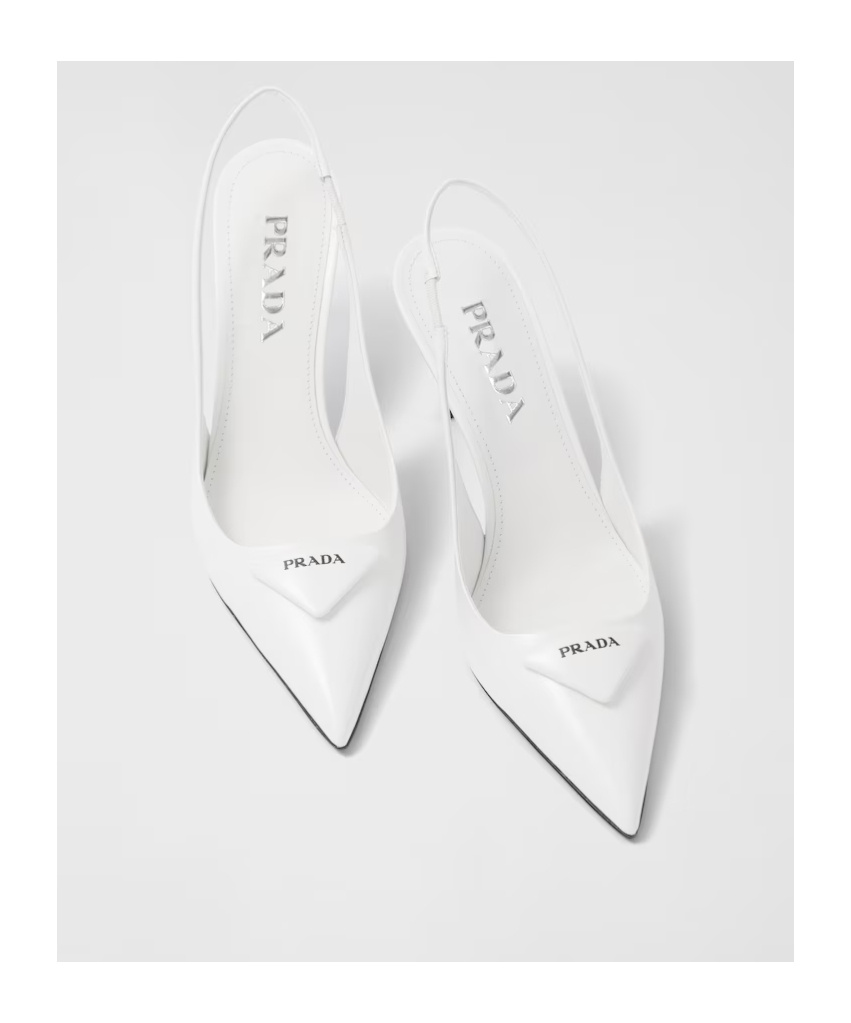 Prada Brushed Leather Slingback Pumps 75 In White