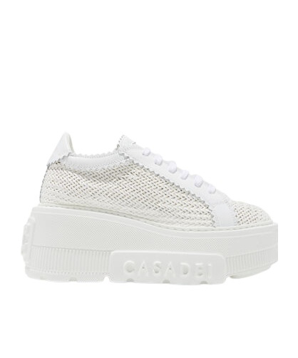 Casadei Nexus Woven Leather Wedge Sneakers In White