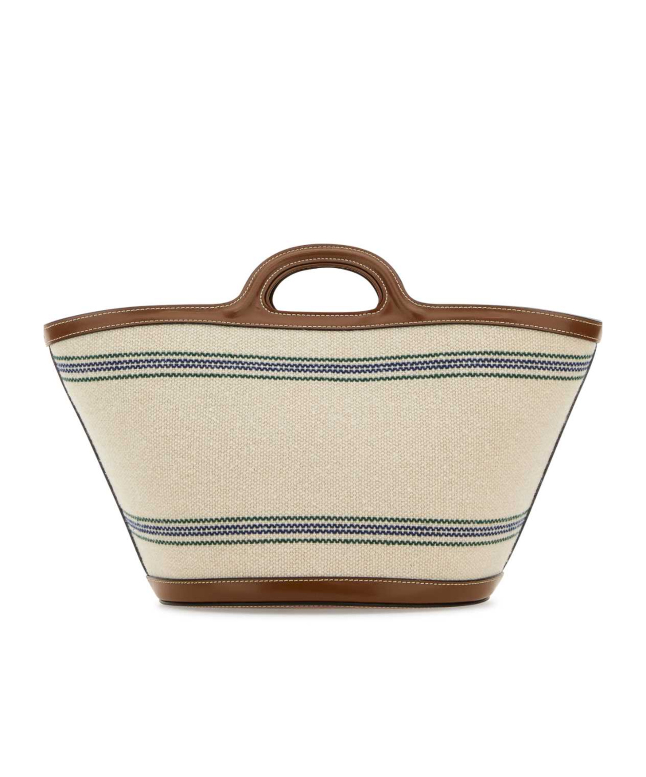 Shop Marni Logo Detailed Striped Tote Bag In Nude