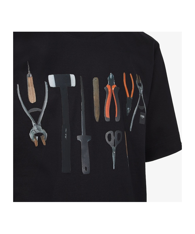 Fendi Tool-print Cotton T-shirt In Black