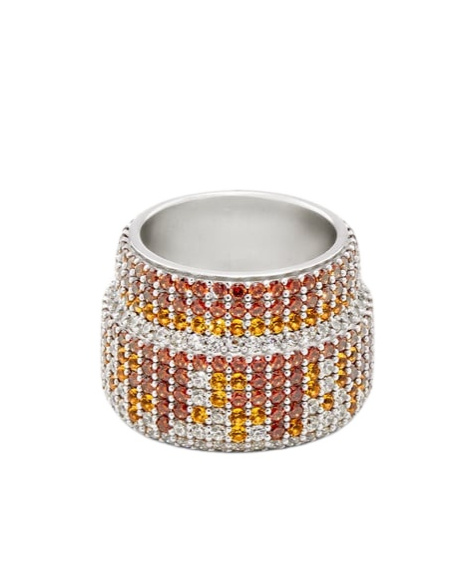 Loewe Large Pavé Ring In Sterling Silver And Crystals Size:15 For Woman In Metallic