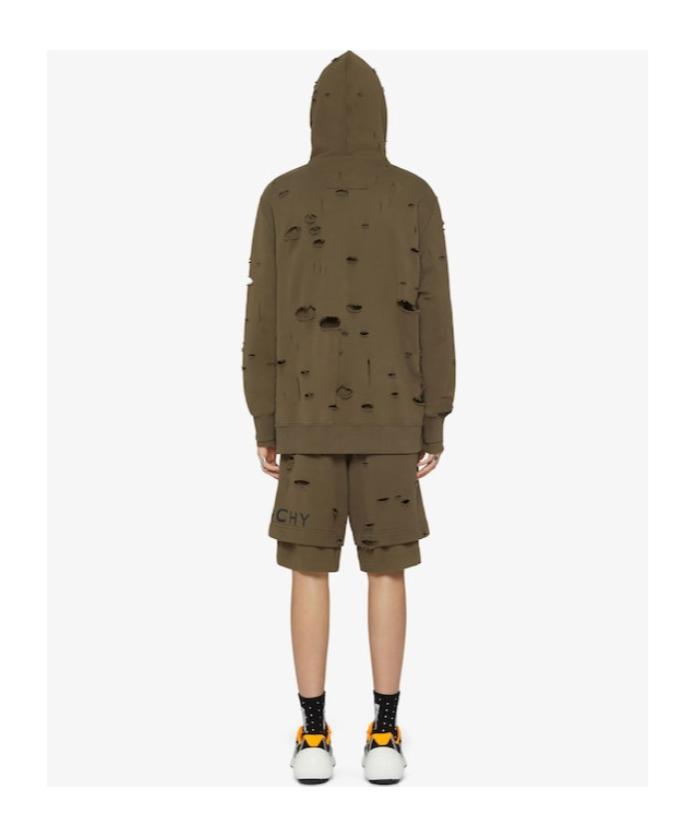 Givenchy Logo-print Distressed-effect Hoodie In Green