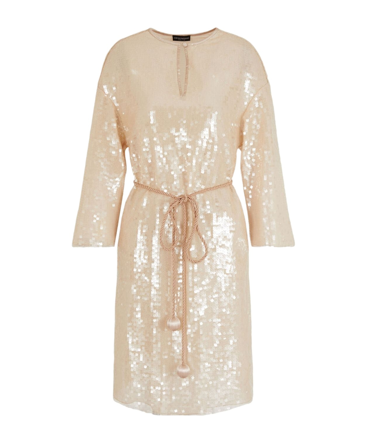 Shop Emporio Armani Long-sleeved Sequined Dress In Nude