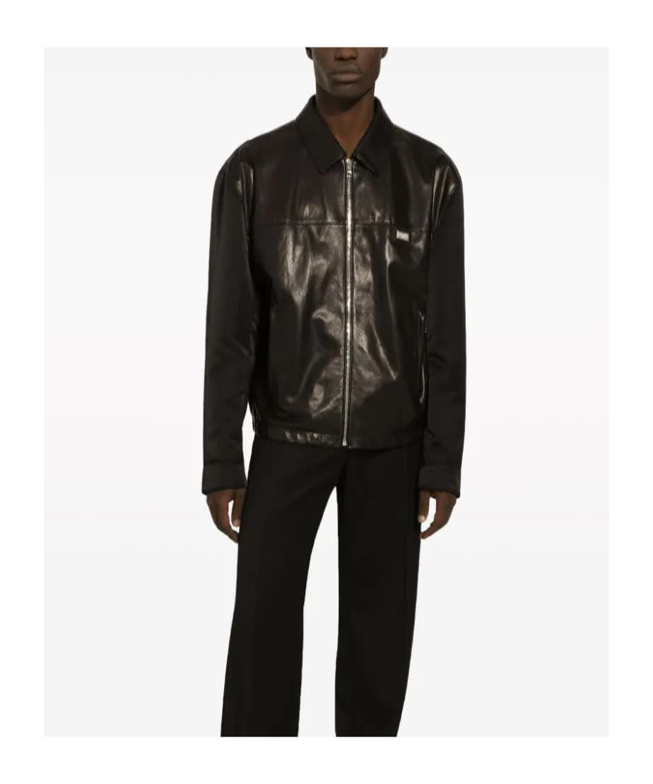 Dolce & Gabbana Logo-plaque Leather Jacket In Black