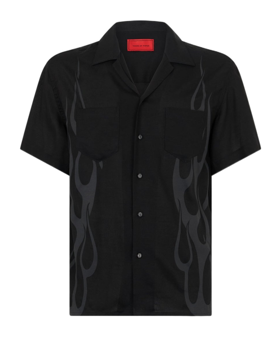 Vision Of Super Long-sleeved Flame Pattern Shirt In Black