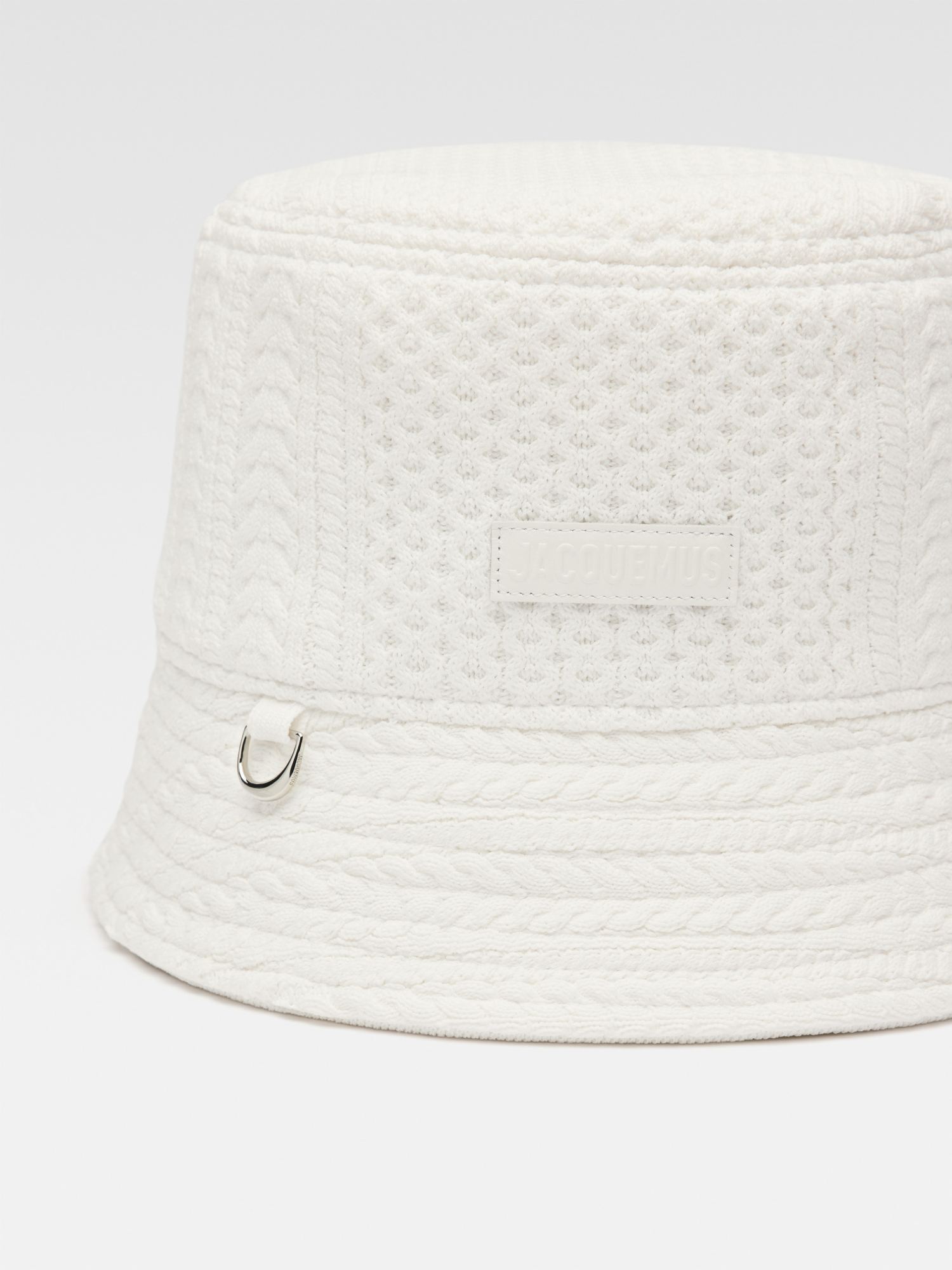 Jacquemus Le Bob Belo Cable Knit Bucket Hat In White