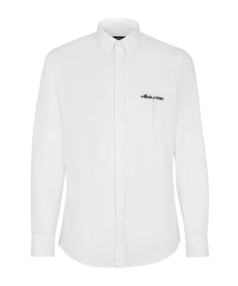 Fendi Slogan-embroidered Cotton Shirt In White