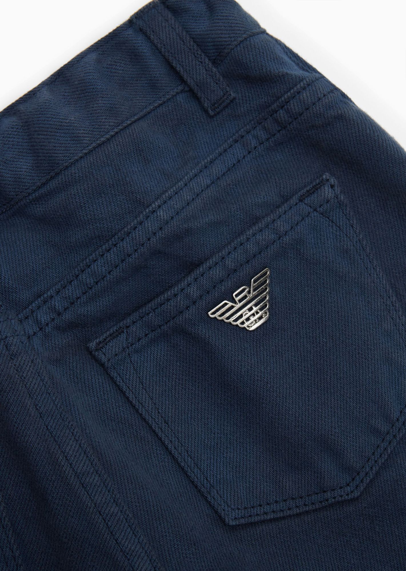 Emporio Armani Logo-plaque Twill Chinos In Blue