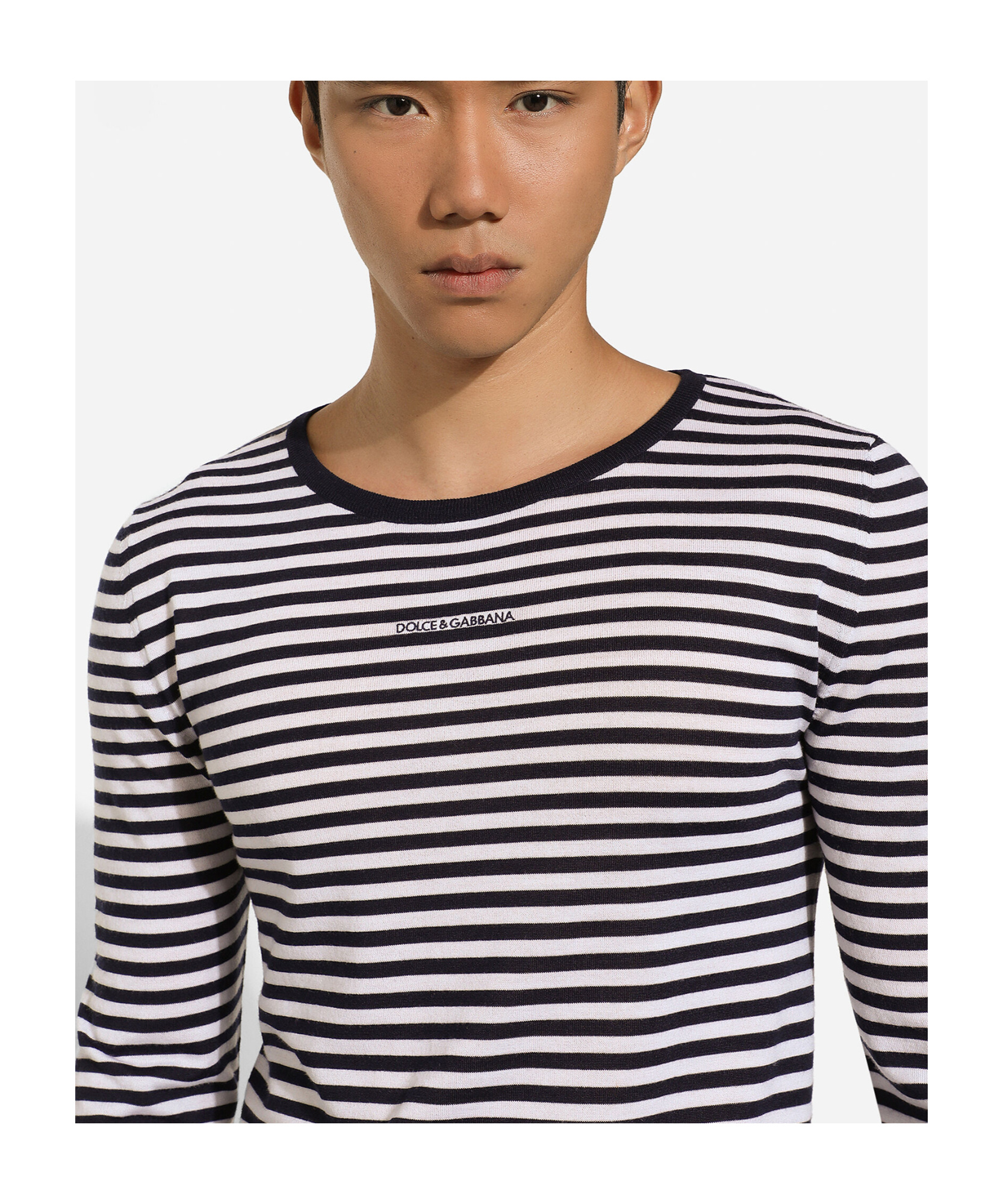 Dolce & Gabbana Lightweight Striped Wool Pullover Sweater In Black