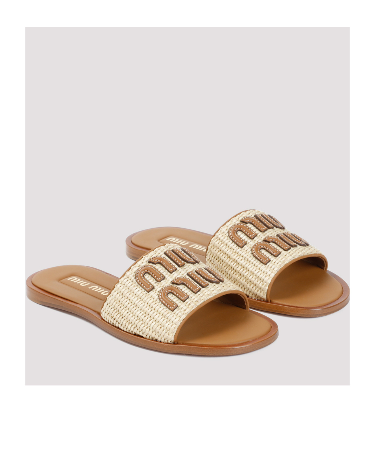Miu Miu Beige Logo Sandals In Nude
