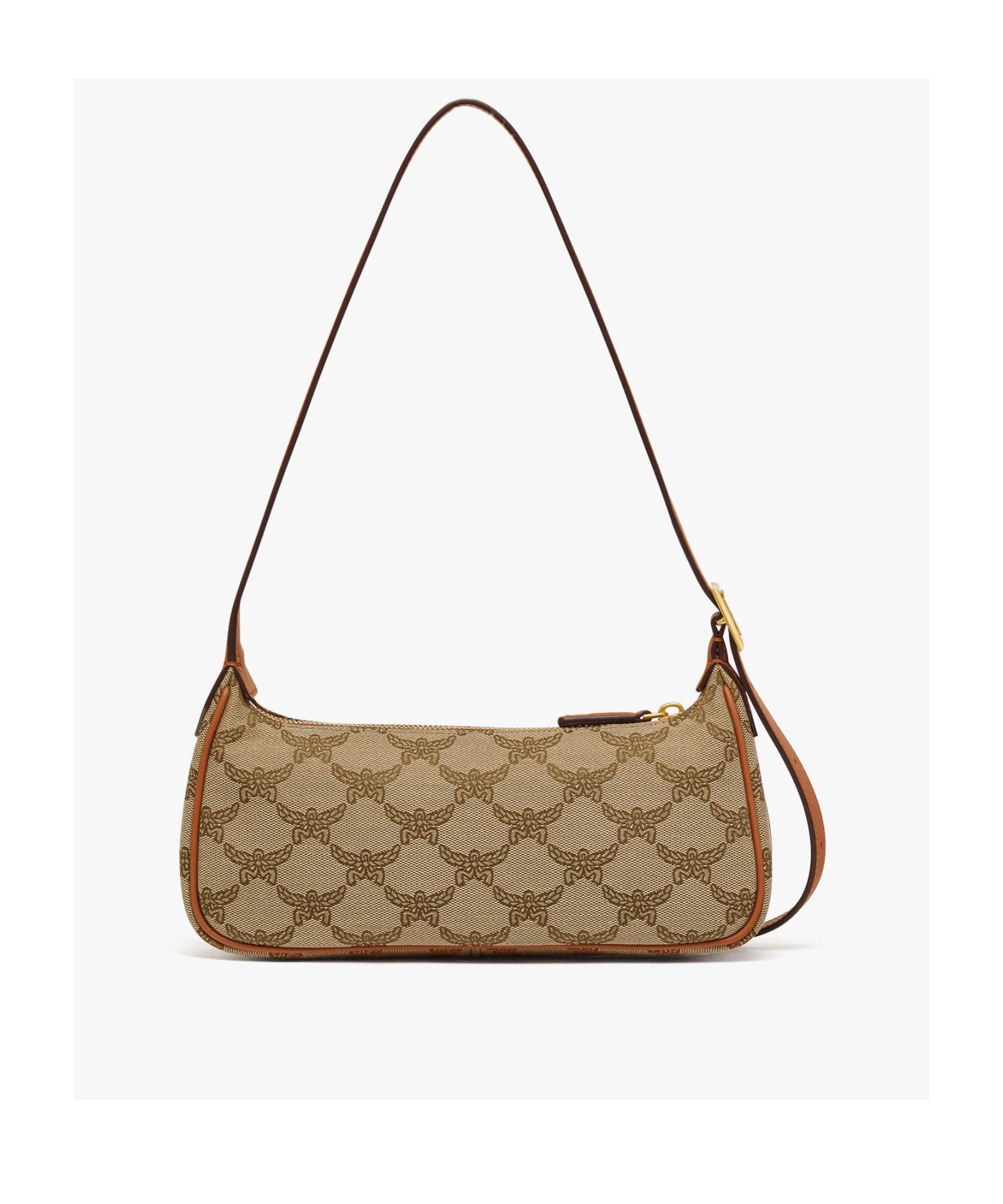 Mcm Lauretos Jacquard Small Himmel Shoulder Bag In Brown