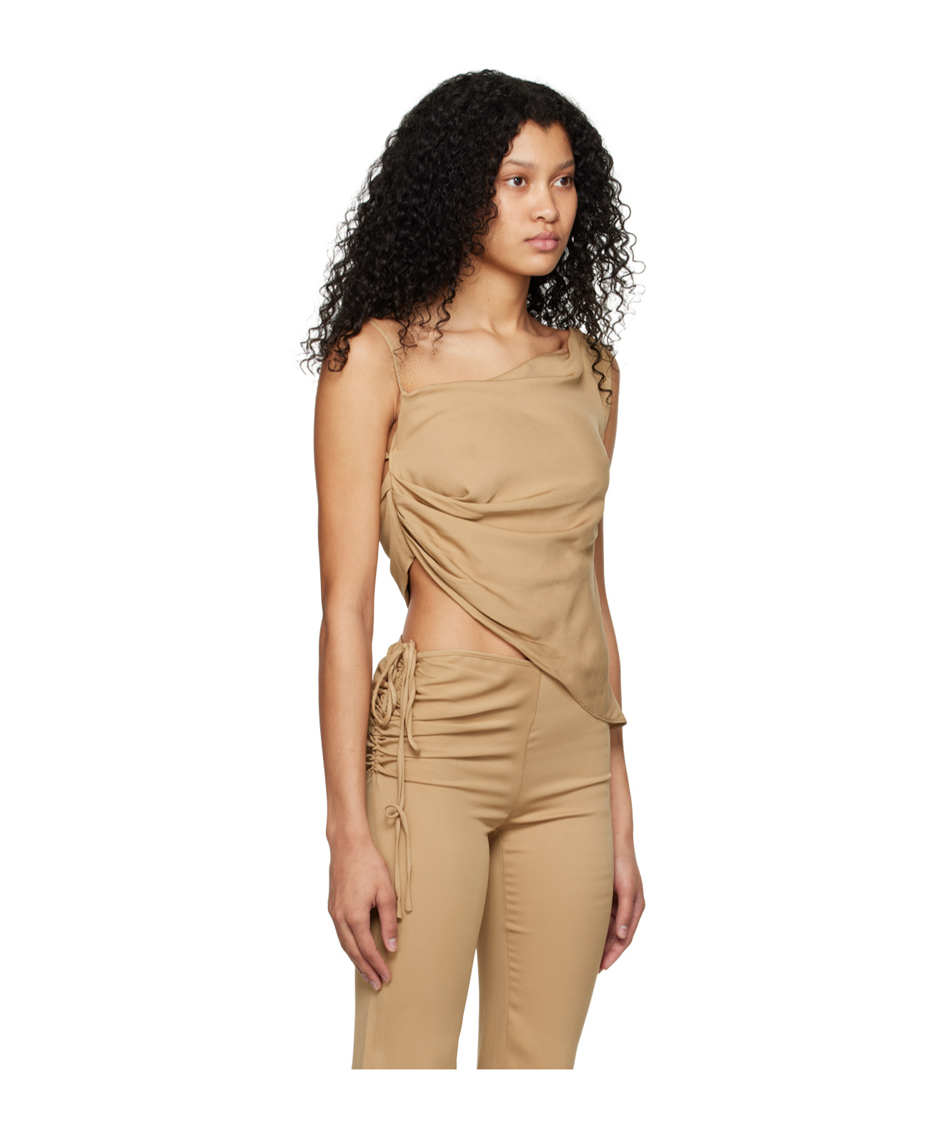Christopher Esber Asymmetric Cowl-neck Top In Nude