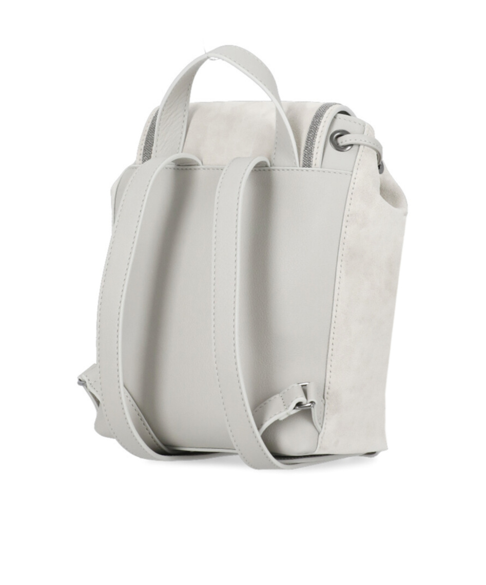 Brunello Cucinelli Logo Embossed Drawstring Backpack In White