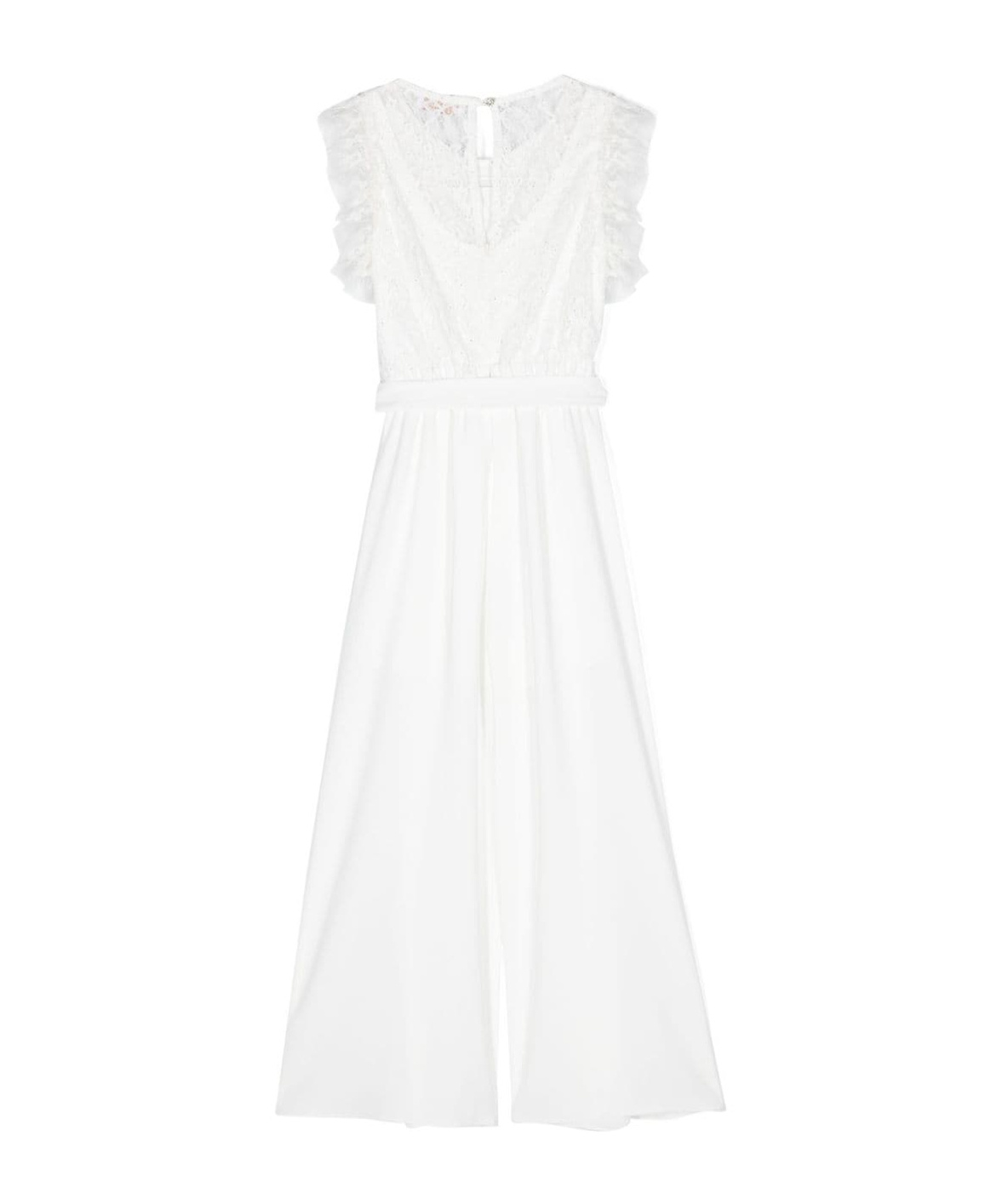 Monnalisa Floral-lace Ruffled Jumpsuit In White