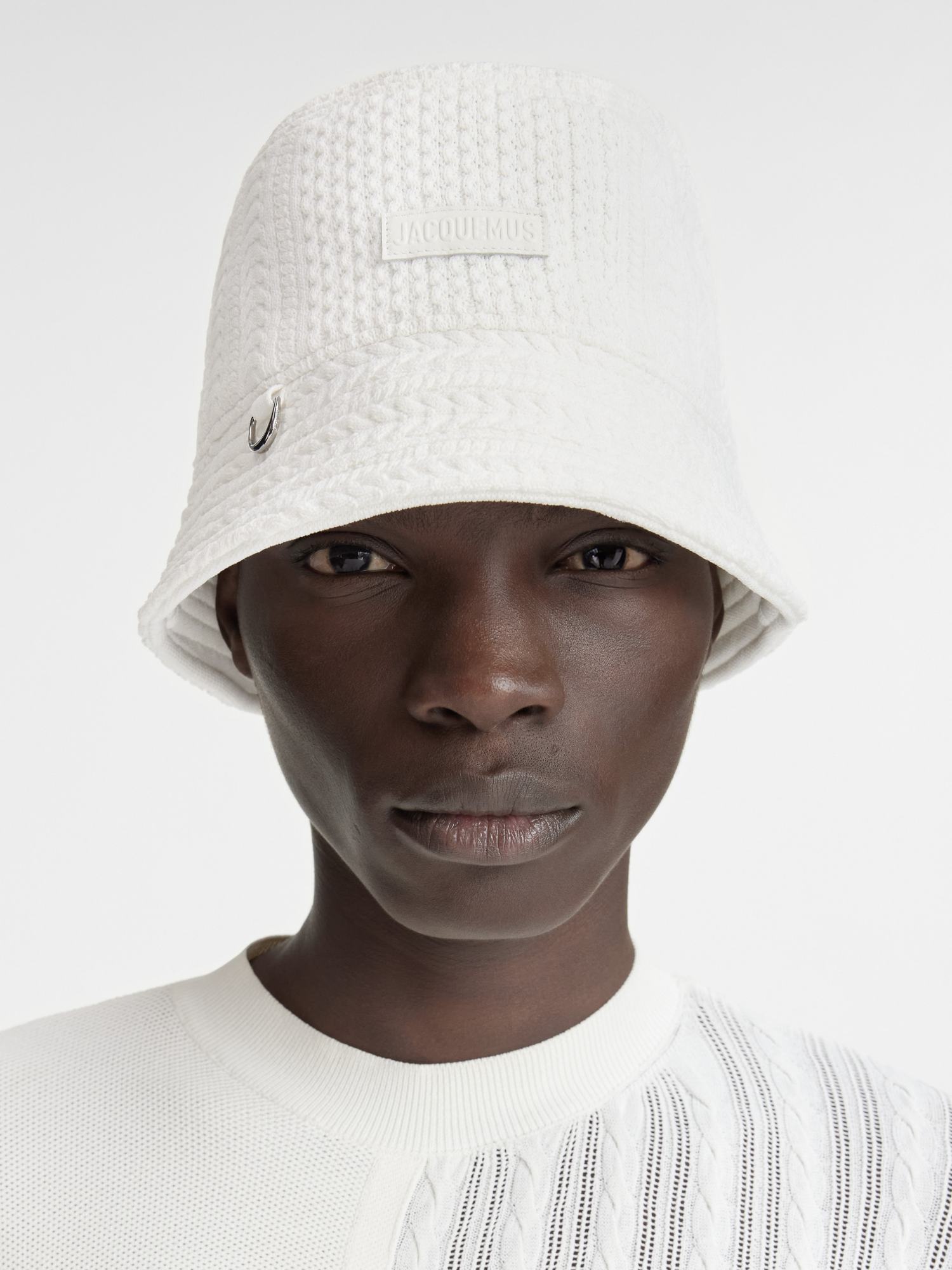 Jacquemus Le Bob Belo Cable Knit Bucket Hat In White