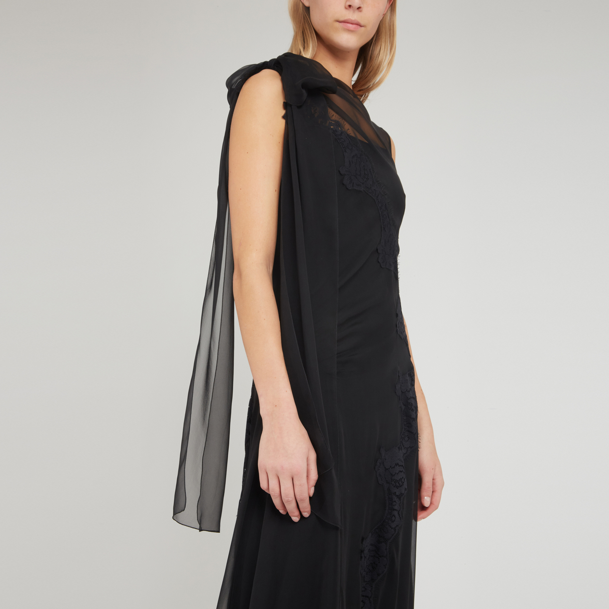 Shop Alberta Ferretti Sheer Silk Midi Dress In Black