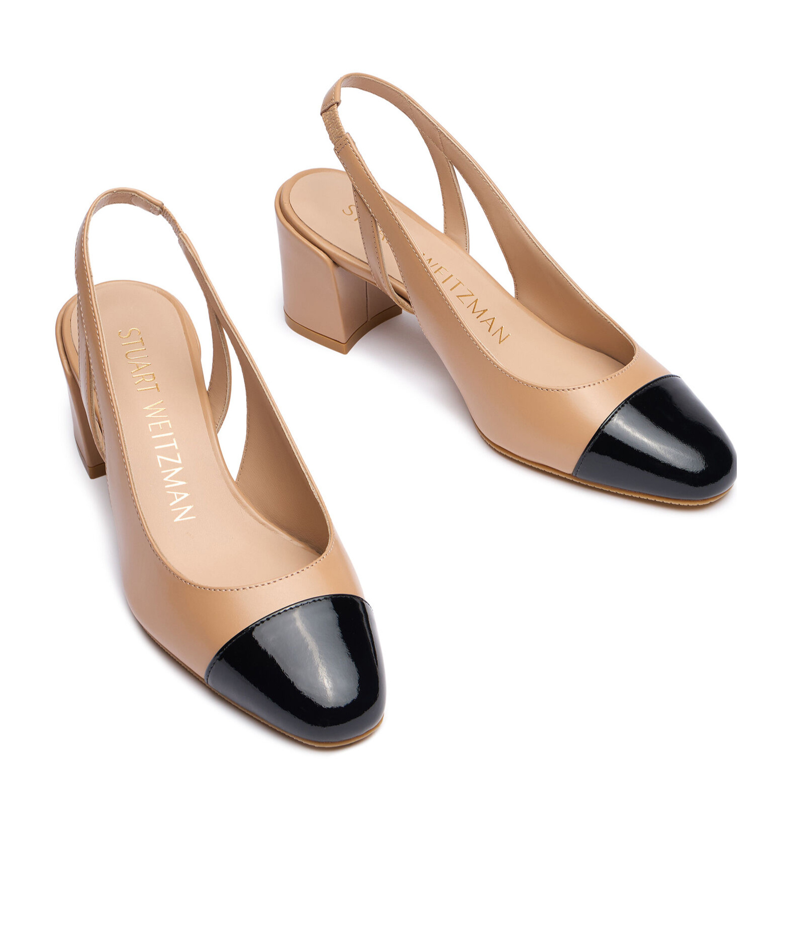 Stuart Weitzman Beige Slingback With Contrasting Toe In Smooth Leather Woman In Nude