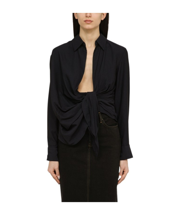 Jacquemus Bahia Twisted Long-sleeved Shirt In Black