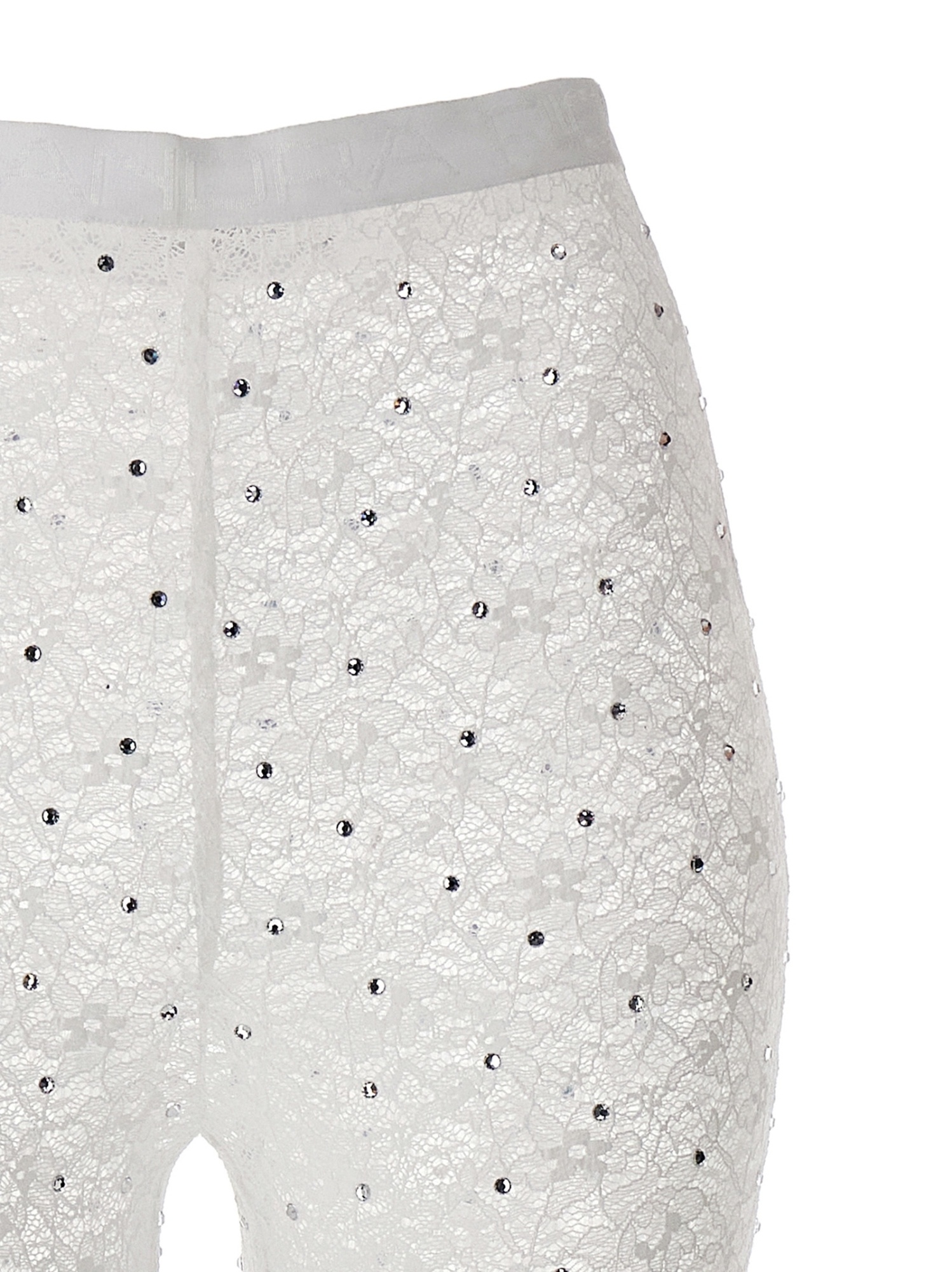 Alessandra Rich Rhinestone Lace Flared Leggings In White