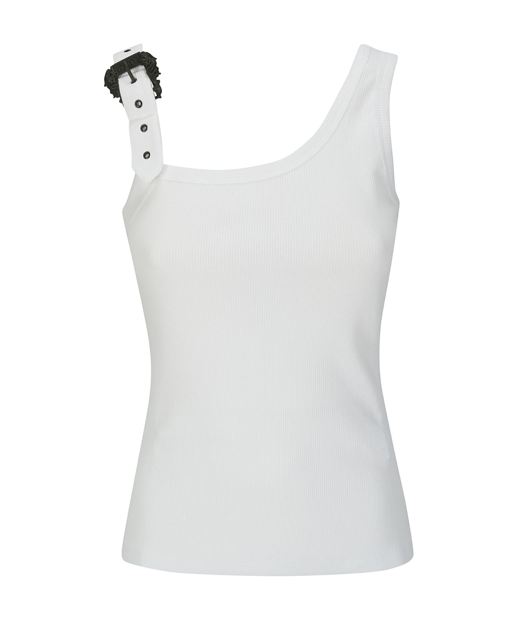 Versace Jeans Couture Buckle-embellished Ribbed Tank Top In White