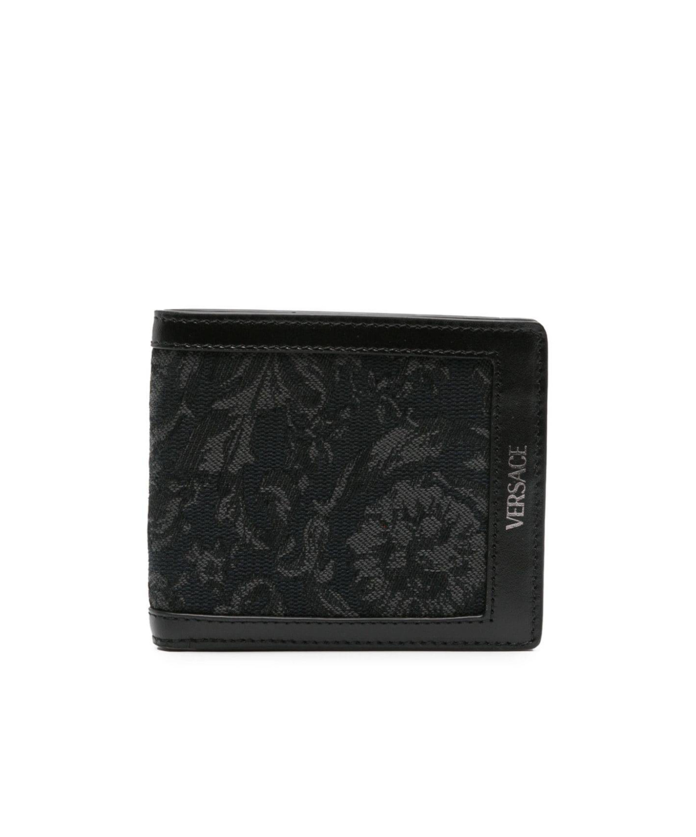 Versace Barocco Jacquard Wallet In Black